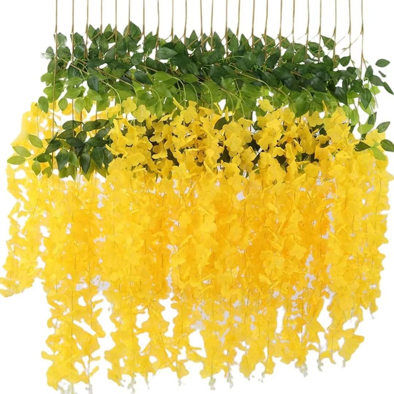 12 Pack Artificial Wisteria Flower Vines Garland, 3.75 Ft Flower Strings (Yellow)